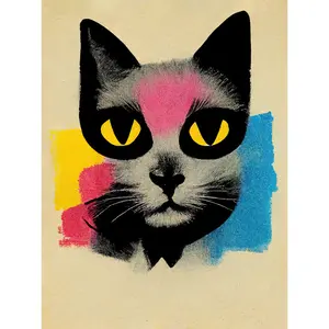 Pop Art Cat Vintage Style - Print Light Brown Framed Paper / 40.5cm H x 30.5cm W x 0.2cm D