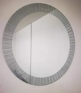 Large Round Wall Mounted Mirror Frameless Sunburst Glitter