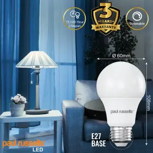 paul russells LED GLS Dimmable Bulb Edison Screw ES E27, 8.5W 806Lumens 60w Equivalent, 6500K Day Light Bulbs, Pack of 10