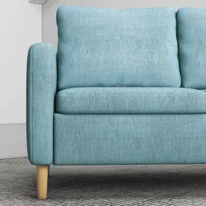 HOMCOM 2 Seater Sofa Modern Fabric Couch with Wood Legs and 2 Pockets Blue