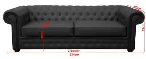 Venus Chesterfield Style Sofa 3 Seater 2 Seater Black Faux Leather