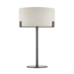 Hatton Brushed Bronze with Natural Linen Shade Classic Style 1 light Table Light