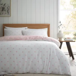 Catherine Lansfield Brushed Polka Dot Cotton Reversible King Duvet Cover Set with Pillowcases Pink