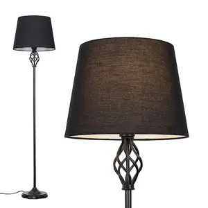 ValueLights Memphis Traditional Style Black Barley Twist Floor Lamp with Black Tapered Light Shade