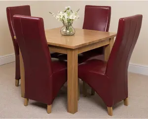 Oslo 90 x 90 cm Oak Small Dining Table and 4 Chairs Dining Set with Lola Burgundy Leather Chairs