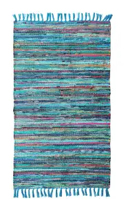 Festival Recycled Cotton Blend Rag Rug in Varied Colourways Indoor and Outdoor Use / 90 cm x 150 cm / Green