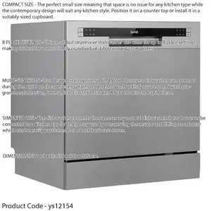 Compact Silver Worktop Dishwasher for 8 Place Settings - Portable and Efficient