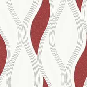 Wave Embossed Textured Wallpaper - Red - E62010