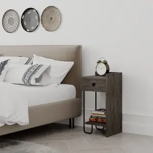 Jan Versatile Modern Bedside Table with Drawer and Open Shelf Dark Coffee / Right Orientation