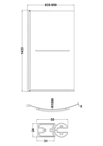 B Bath Suite - 1700mm Left Hand Tub, Front Panel and Screen with Towel Rail