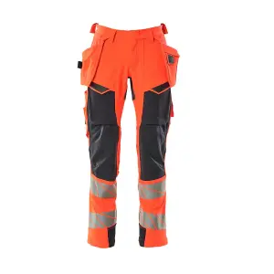 Mascot Accelerate Safe Trousers with Holster Pockets - Hi-Vis Red/Dark Navy   (40.5) (Leg Length - Regular)