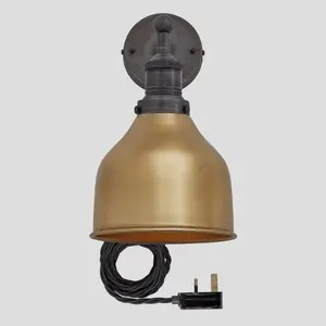 Industville Brooklyn Cone Wall Light, 7 Inch, Brass, Pewter Holder