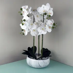 Orchid Artificial White Marble Effect  Ceramic Planter Botanik