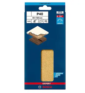 BOSCH Expert for Wood + Paint Sanding Sheets (Grit 40) (20/Pack) (For: Bosch PSS 250AE, PSM 200 AES & UniversalSander18V Sanders)