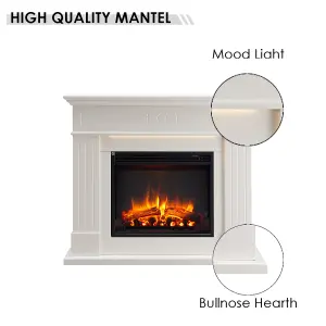 FLAMME Everleigh Electric 110cm / 43" Fireplace Suite Multiple Colour Options Avaliable (WHITE)