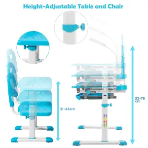 Costway Height Adjustable Kids Study Table and Chair Set w/Book Stand & LED Light