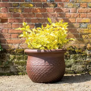 Primrose Rib Textured Fibrecotta Tall Round Planter In Brown 53cm