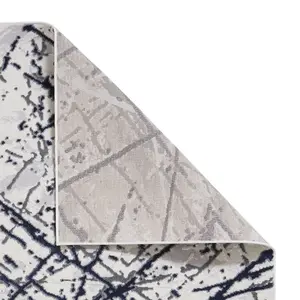 Blue Silver Abstract Marble Metallic Rug, 11mm Thick Stain-Resistant Rug, Modern Rug for Dining Room-80cm X 150cm