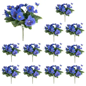 Blooming Artificial - 28cm / 1ft Blue Artificial Pansy Bush Multi-Pack