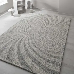 Melrose Elemental Mixed Cotton Wool Paradox Swirl Design Grey Medium Area Rug 120X170cm