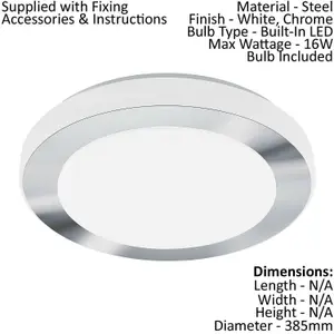 2 PACK Wall Flush Ceiling Light Colour White Chrome Shade White Plastic LED 16W