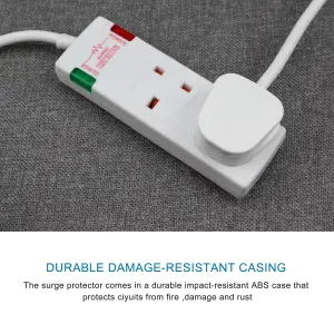 2 Way Socket with Cable 3G1.25,2M,White,with Power Indicater,Child Resistant Sockets,Surge Indicator