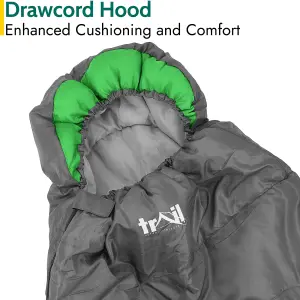 Adult Sleeping Bag 3 Season Single Person Warm Hood Carry Bag Trail Green Alpine 250