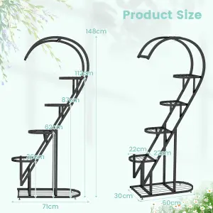 Costway 5 Tier Metal Plant Stand Heart-shaped Ladder Plant Shelf w/ Hanging Hook