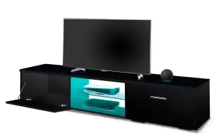 MDA Designs AVIOR Black Modern TV Cabinet for Flat TV Screens of up to 75" Entertainment Unit with LED Lights