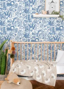 NuWallpaper NUS4850 Sweet Safari Blue Peel & Stick Wallpaper, Blue