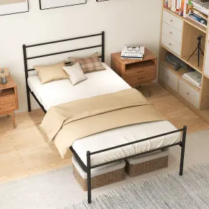 Costway Single Metal Bed Frame Heavy-duty Slatted Platform Bed w/ Headboard & Footboard No Box Spring Needed Black