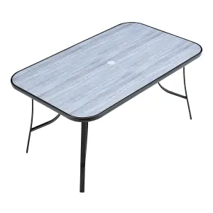 Rectangular Garden Tempered Glass Wood Grain Coffee Table with Umbrella Hole 150cm