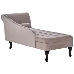 Right Hand Velvet Chaise Lounge with Storage Taupe PESSAC