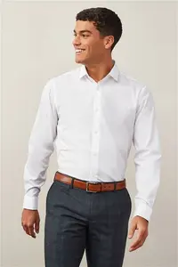 Mens Next White Regular Fit Easy Care Double Cuff Shirt - White