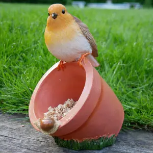 Robin sitting on Pot bird feeder