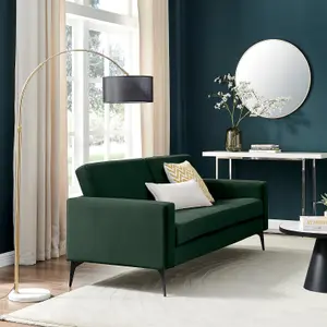 Furniturebox UK 3 Seater Sofa - 'Ralph' Green Velvet Sofa Black Metal Legs - Minimalist Contemporary Sofa Design with Clean Lines