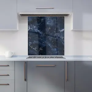 Navy Blue Quartz Effect Premium Glass Kitchen Splashback W600mm x H750mm