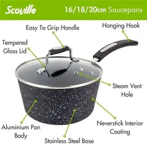 Scoville Neverstick Non-Stick Aluminium 3 Piece Saucepan Set, Black