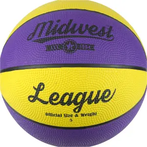 Size 5 Yellow & Purple League Basketball Ball - High Grip Rubber Durable Outdoor