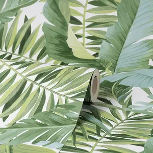 Maui Leaf Wallpaper Green Fine Decor FD42850