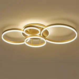 5 Circular Classic Golden Loops Energy Efficient LED Ceiling Light Fixture Dimmable 110cm