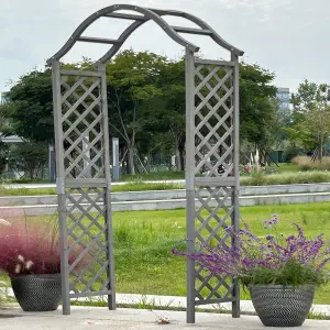 Garden Arch Wooden Pergola Feature Trellis Rose Climbing Plant Archway Grey Frame