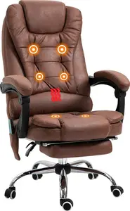 Vinsetto Heated 6 Points Vibration Massage Executive Office Chair Adjustable Swivel Ergonomic High Back Desk Chair With Footrest Brown | Aosom UK