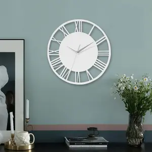 White Wall Clocks Roman Numeral Non Ticking Battery Operated  for Home 300mm (D)