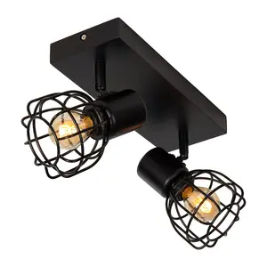 Lucide Filox Retro Twin Ceiling Spotlight - 2xE27 - Black