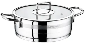 Rozi Safir Collection Stainless Steel 24 Cm Shallow Casserole With Glass Lid (3.6 Lt)