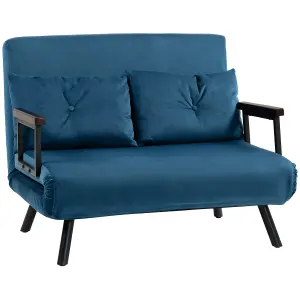 HOMCOM Click Clack 2 Seater Sofa Bed Settee for Living Room, Guest Room, Blue