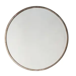 Thora Metal Flat Wall Mirror Higgins Round Mirror Antique Silver / 80cm H x 80cm W