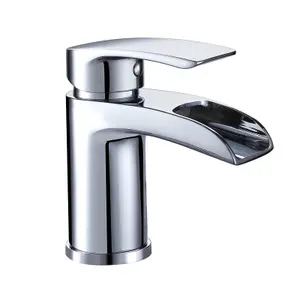 Nes Home VIRGO WATERFALL BATHROOM TAP BASIN MONO MIXER CHROME MODERN DESIGN SOLID BRASS