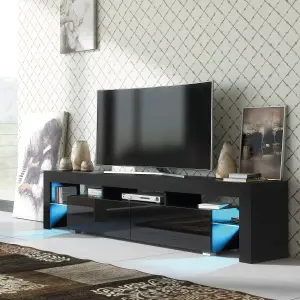 Nova TV Unit 200cm Black High Gloss Doors with LED Lighting - Creative Furniture